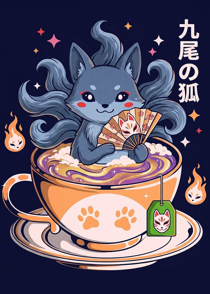 Cute Kitsune in a Teacup