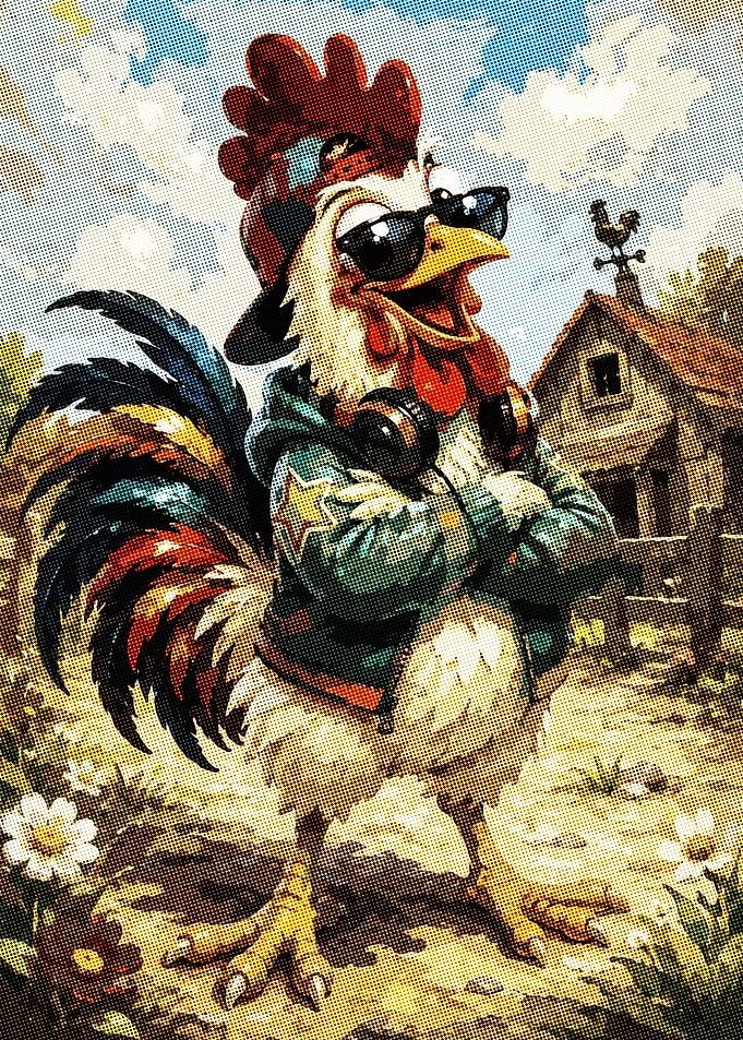 Cool Rooster with Sunglasses and Headphones