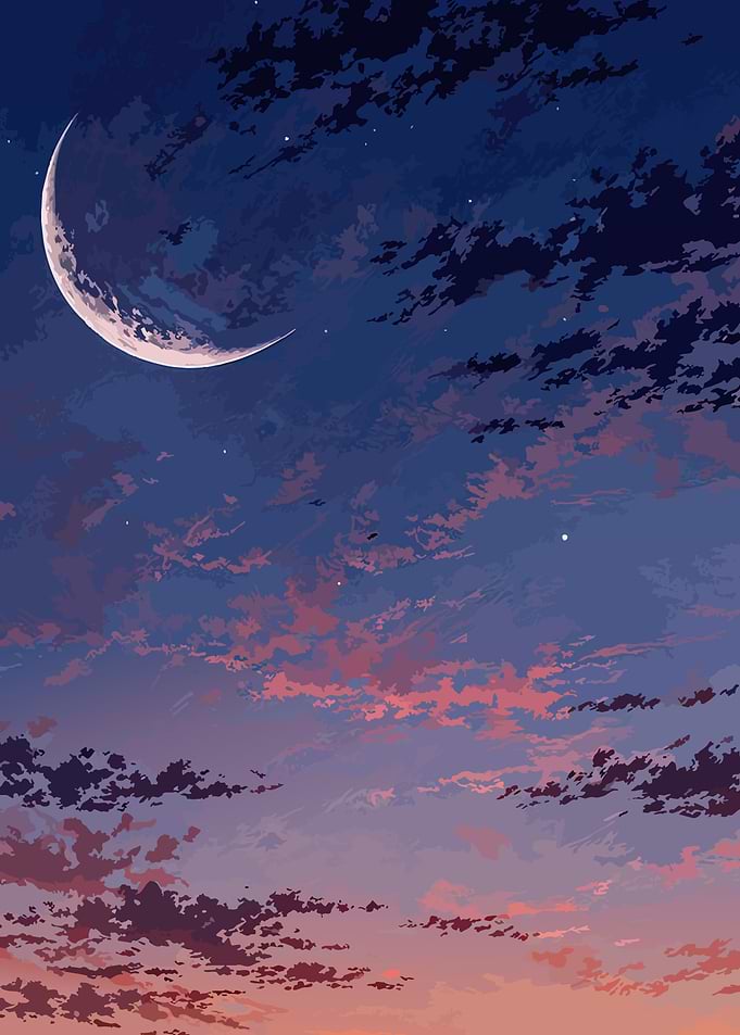 Crescent Moon and Sunset Clouds