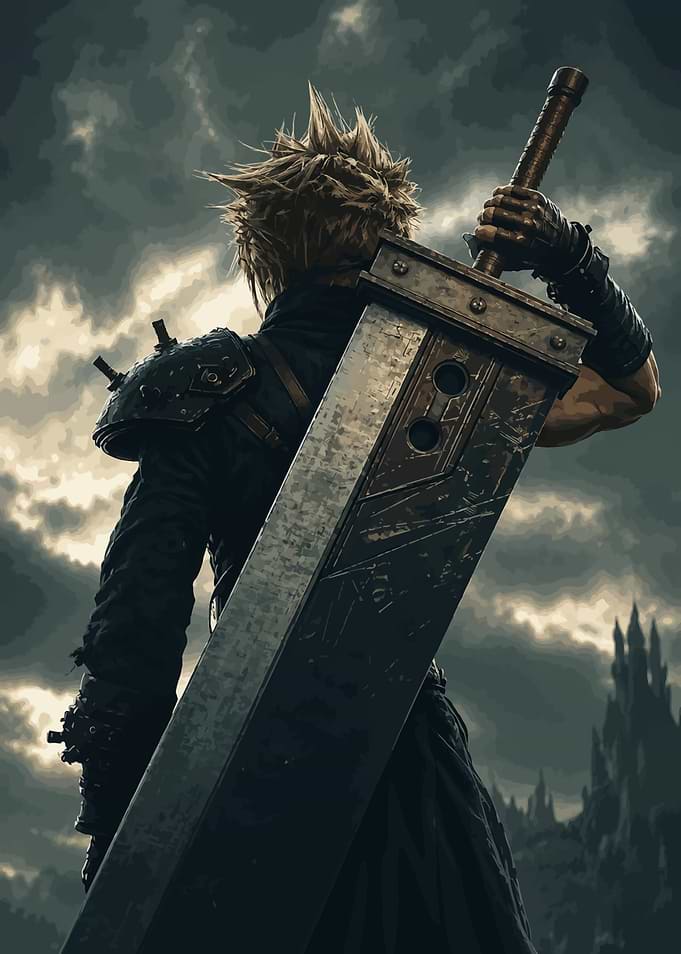 Cloud Strife with Buster Sword Final Fantasy Game poster