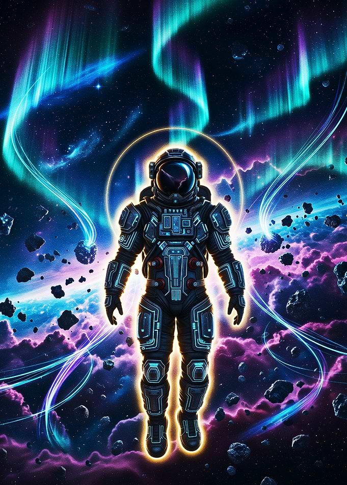 Astronaut in Cosmic Aurora