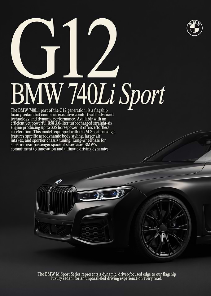 close up BMW 740Li Sport Sedan car poster