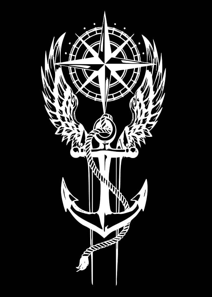 Nautical Emblem with Compass and Anchor