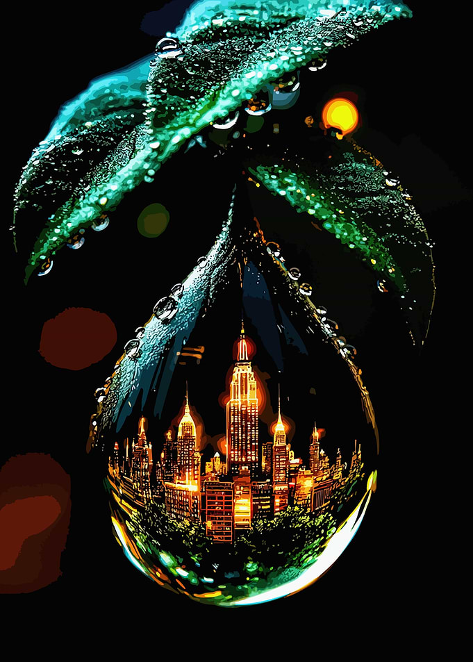 New York City Skyline in a Water Droplet