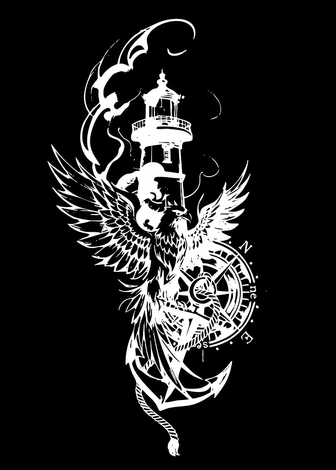 Phoenix Lighthouse Anchor Compass Tattoo Design