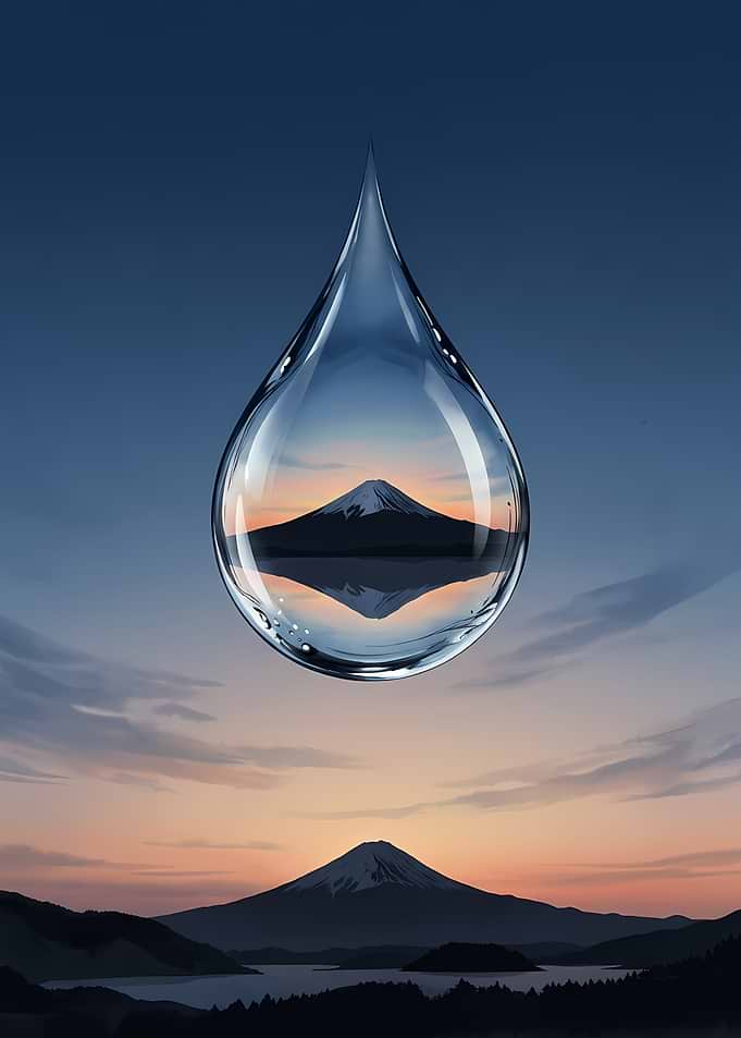 Water Drop Reflecting Mount Fuji