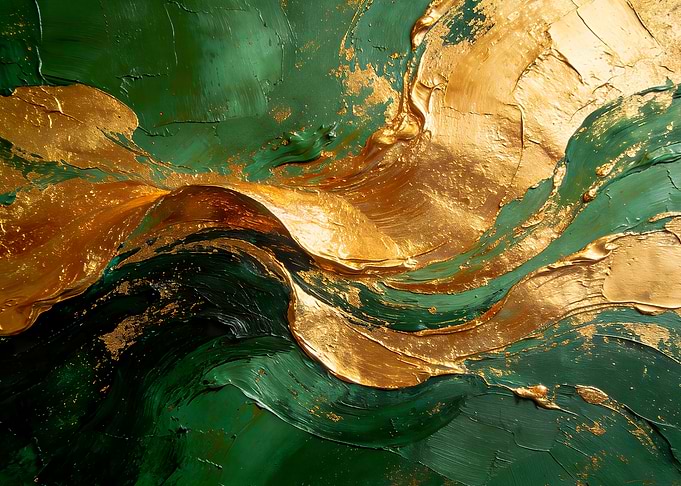 Abstract Gold and Green Textured Painting