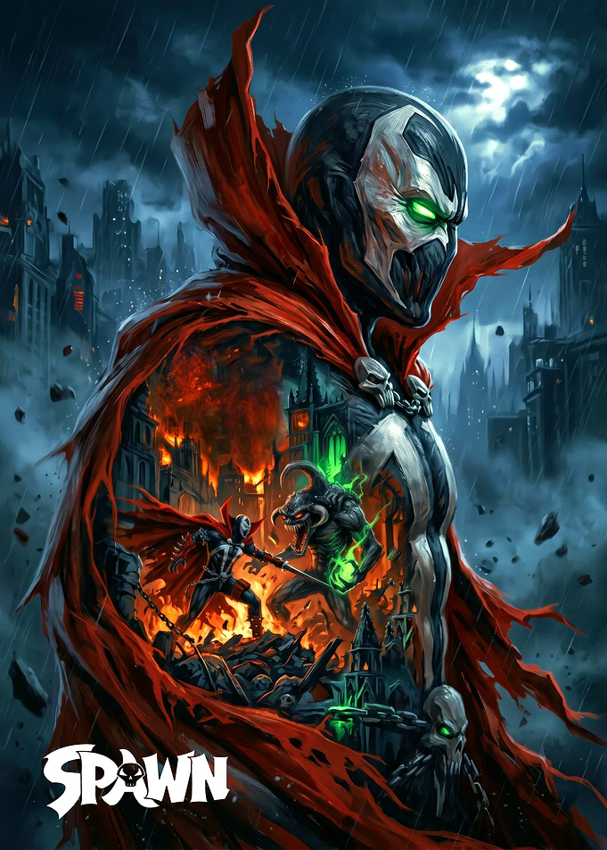 Spawn in a burning city