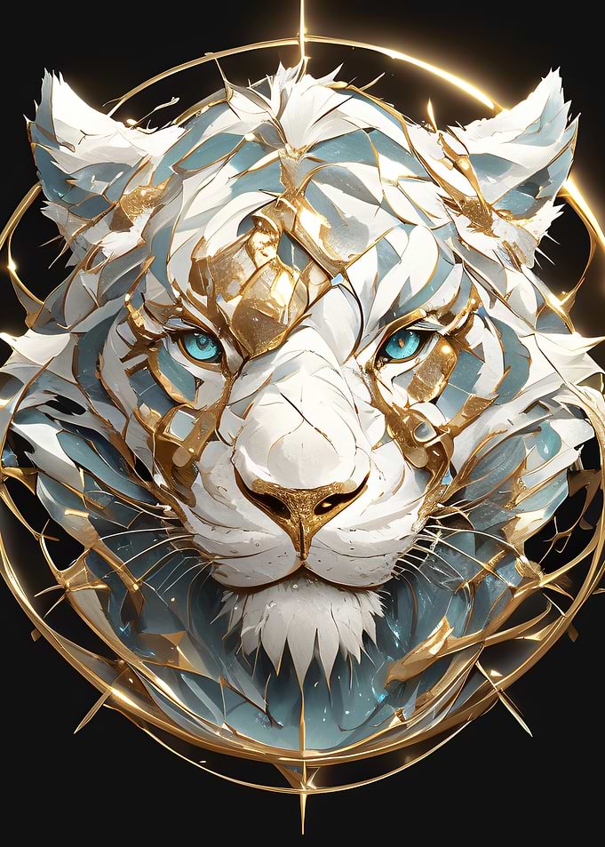 Majestic White Tiger with Golden Accents