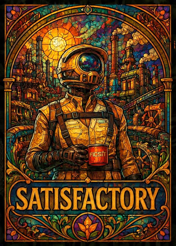 Satisfactory Ficsit Stained Glass Poster