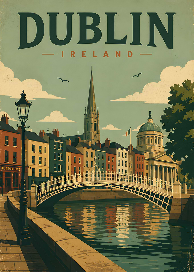 Dublin Ireland Vintage Travel Poster