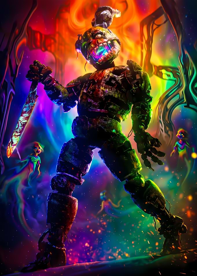 Scrap Baby with Knife in Psychedelic Background