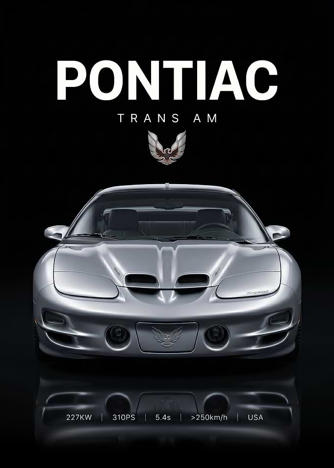 A sleek silver Pontiac Trans Am classic Car poster
