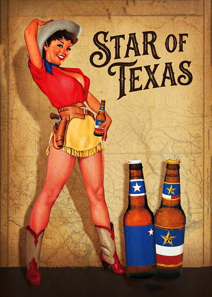 Retro Cowgirl with Star of Texas Beer