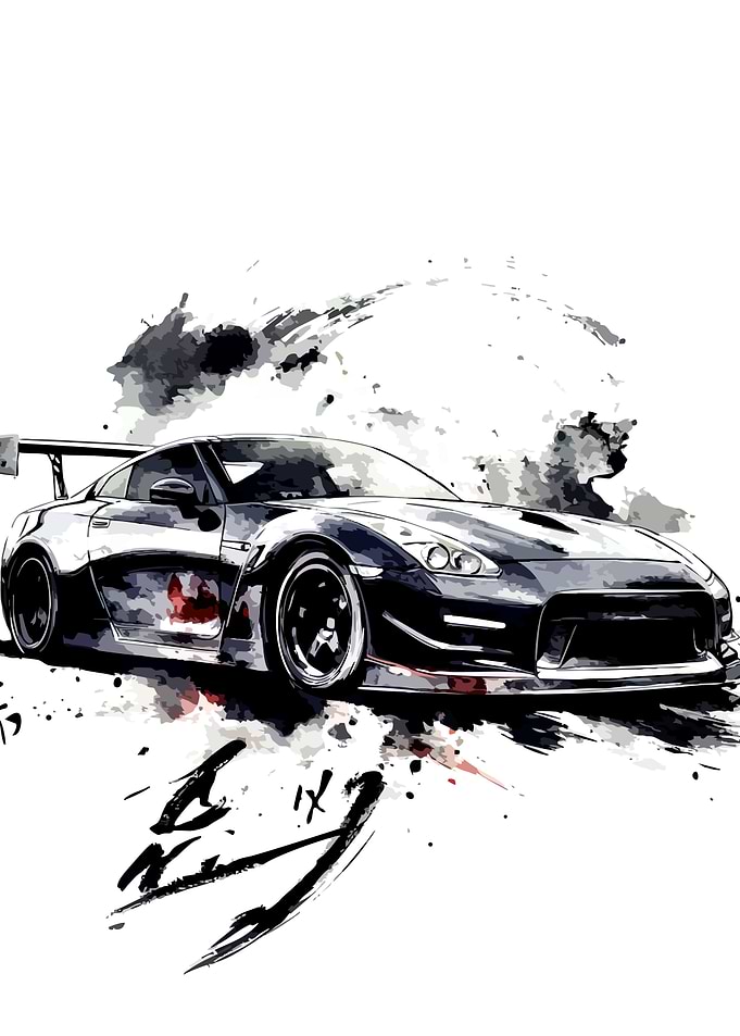 Stylized Sports Car with Ink Splatter