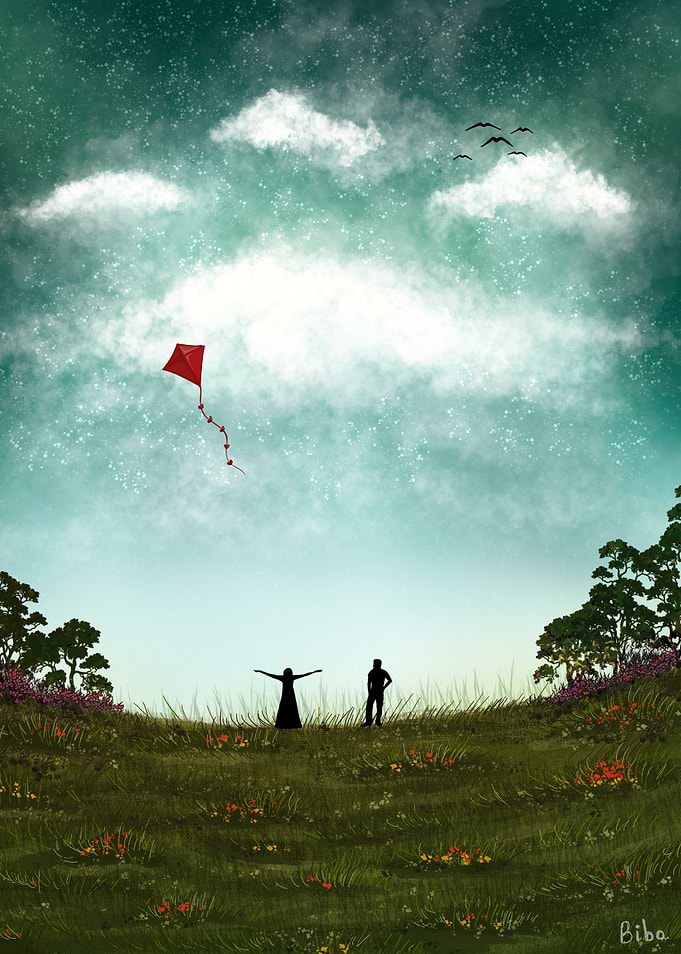 Let it Fly | Couple flying a kite in a field