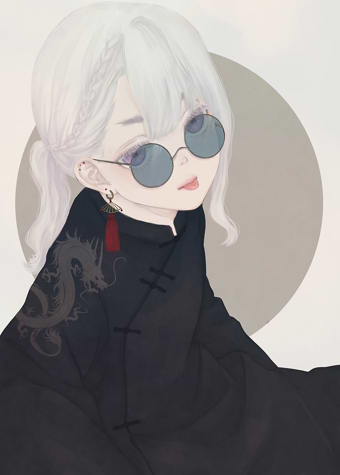 Anime Girl with Dragon Jacket and Sunglasses
