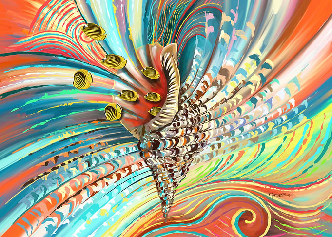 Abstract Seashell with Fish