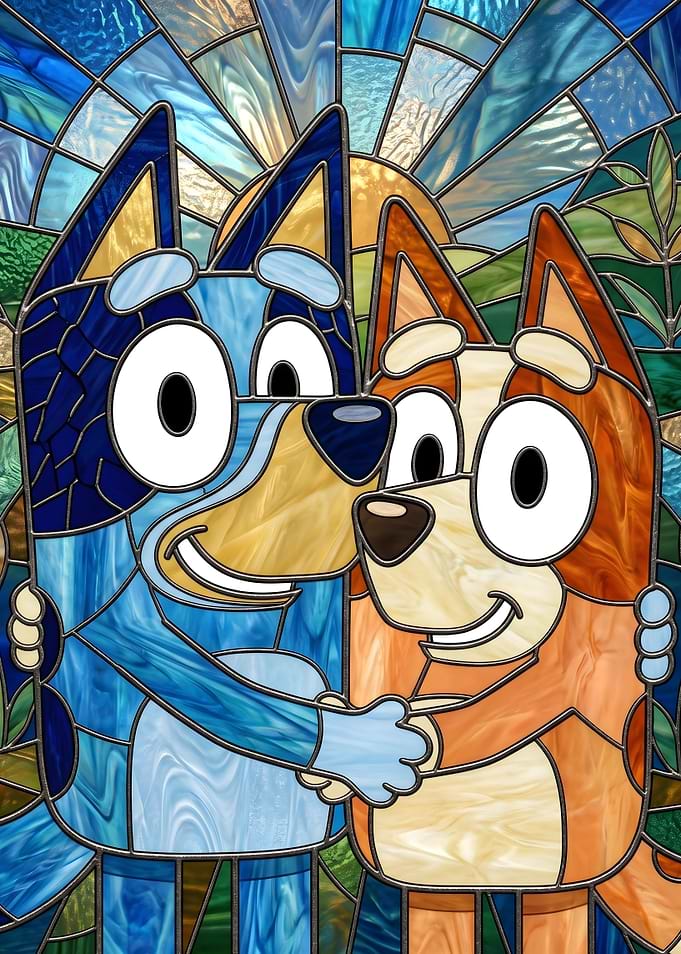 Bluey and Bingo Stained Glass Hug