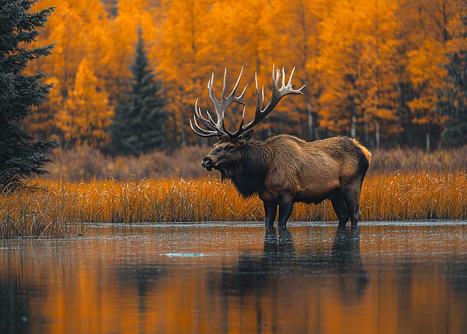 Majestic Elk in Autumn Water