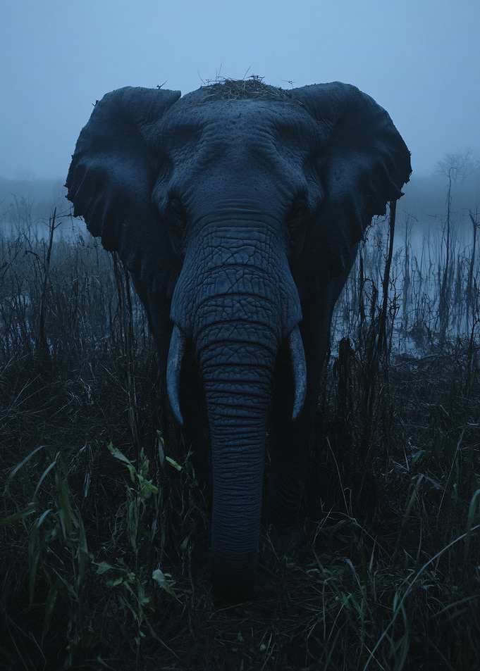 Elephant in a Misty Swamp