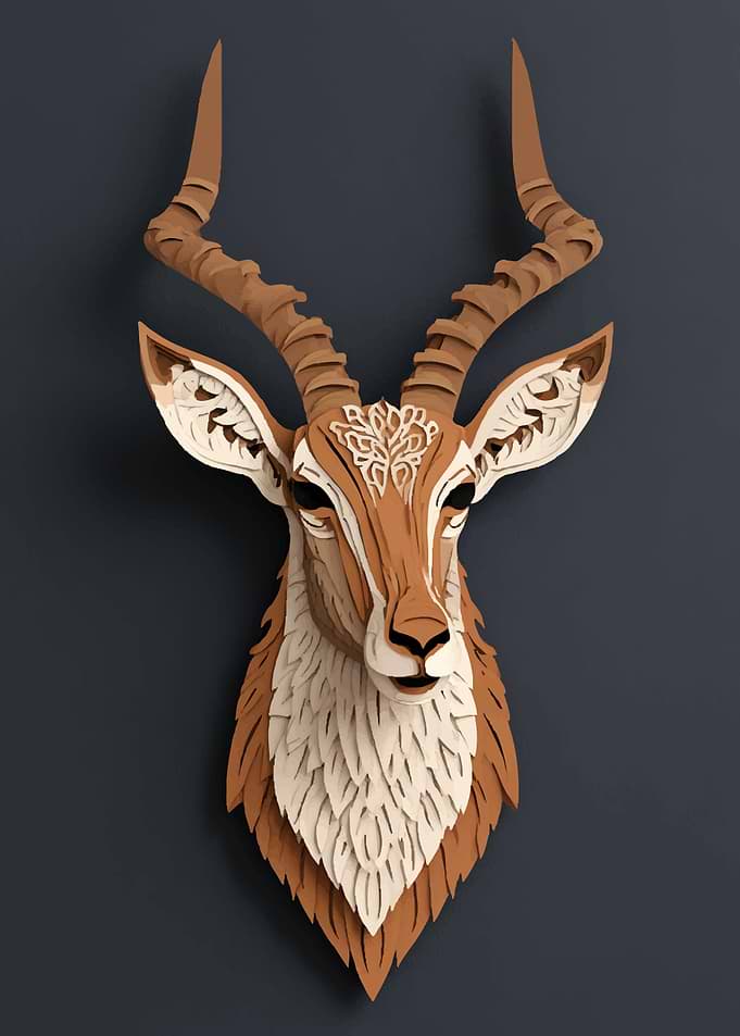 Layered Paper Antelope Head Wall Art