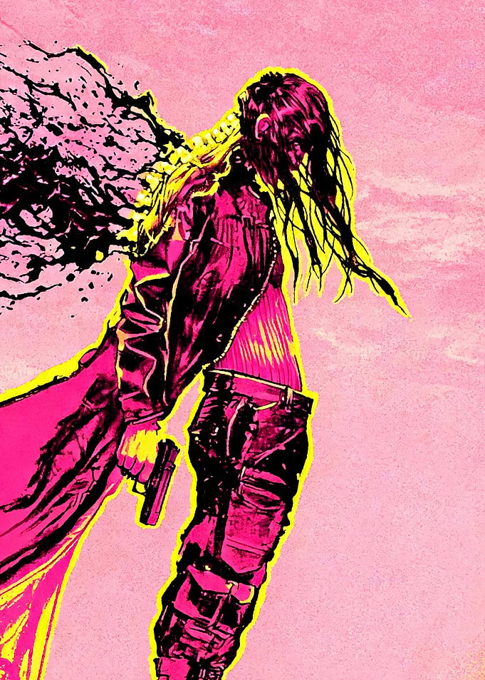 Warrior with Gun and Black Ink Splatter