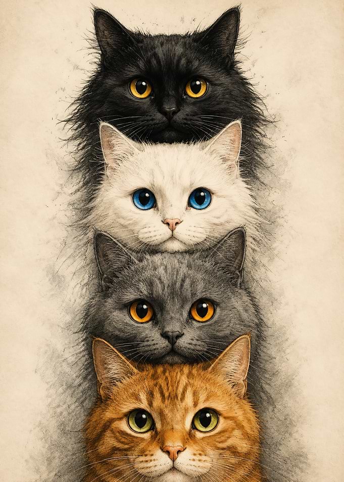 Stack of Four Cats