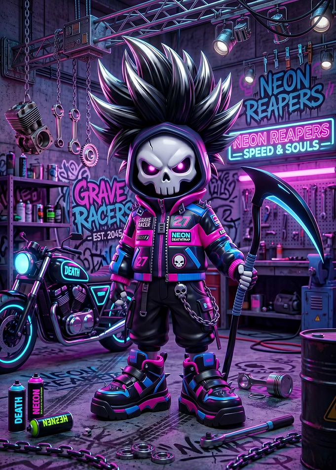 Neon Reaper in a Garage