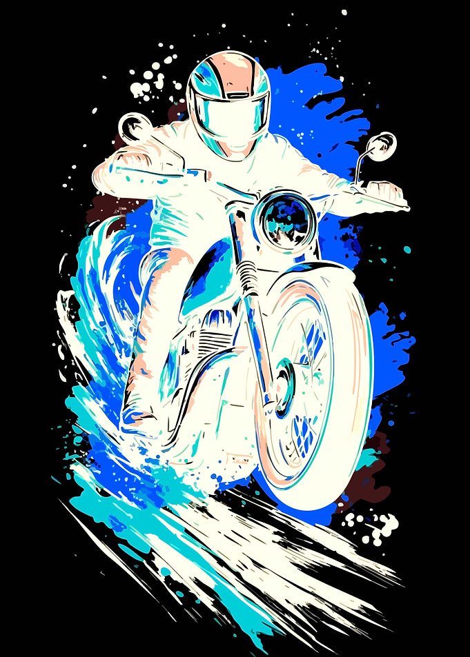 Motorcyclist in Motion with Abstract Splashes