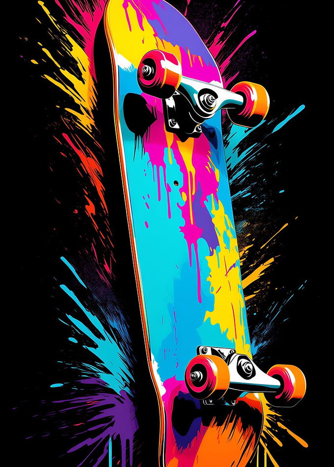 Vibrant Skateboard with Paint Splatter