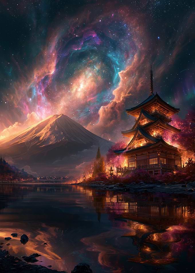 Cosmic Pagoda and Mount Fuji