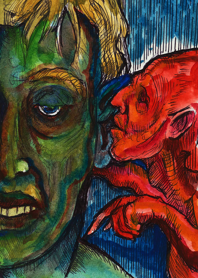 Green Man Whispered to by Red Demon