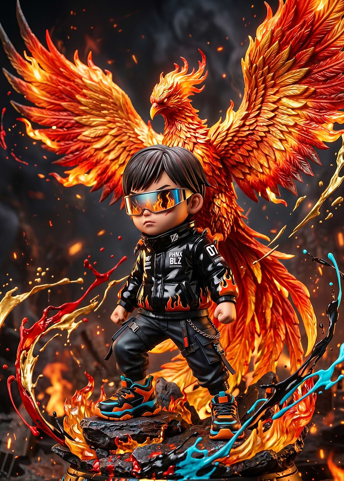Boy with Phoenix and Fire