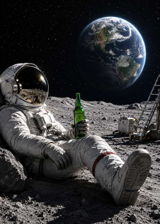 Astronaut relaxing on the Moon with Earth view
