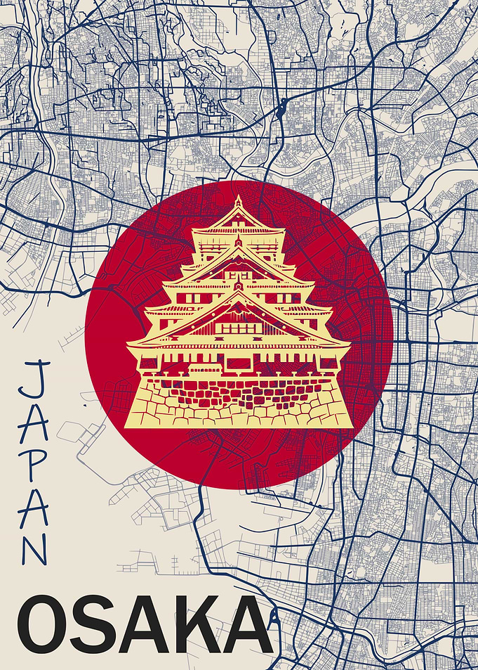 Osaka Japan Map Osaka city Castle Poster
