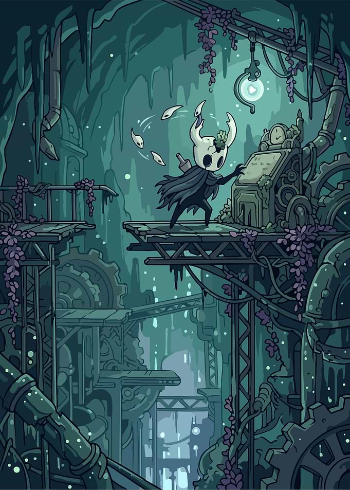 Hollow Knight Character in Mechanical Cave