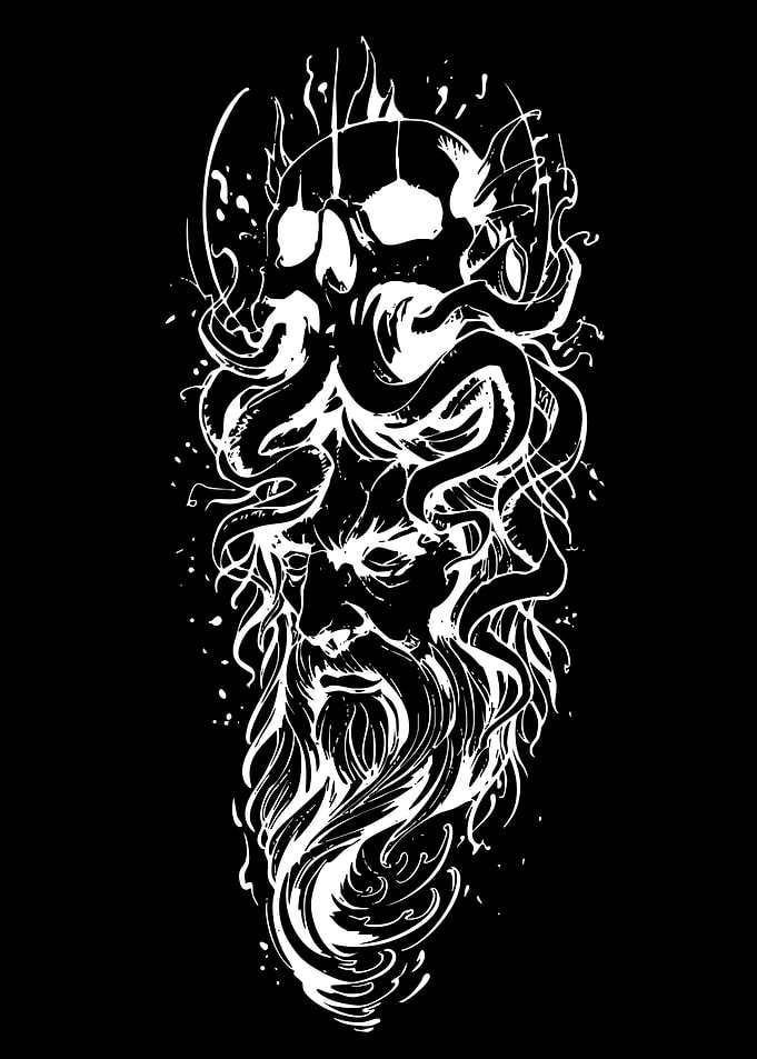 Skull and Bearded Man Illustration