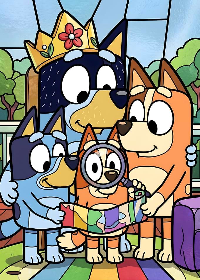 Bluey Family Looking at a Map