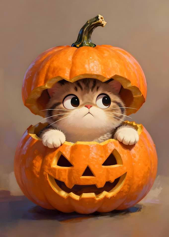 Cute Kitten in a Jack-o'-Lantern