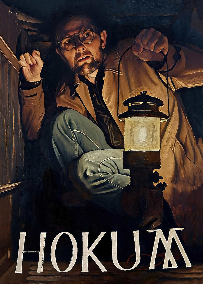 Man with Lantern in Dark Space