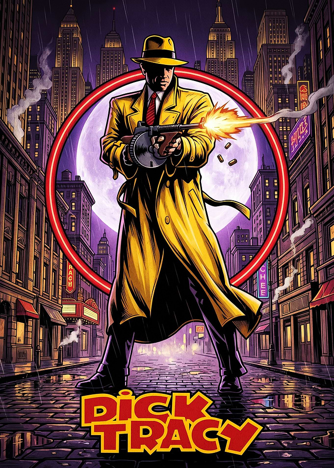 Dick Tracy Shooting Gun in City