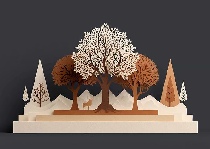 Paper Cutout Forest Scene with Deer