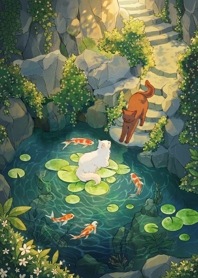 Cats and Koi Pond
