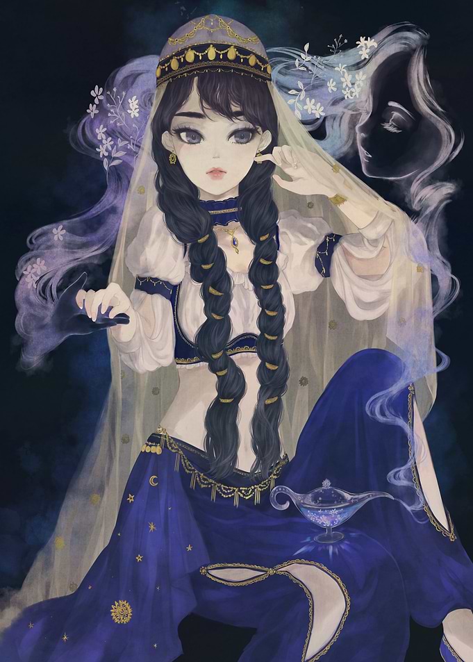 Genie Woman with Magic Lamp