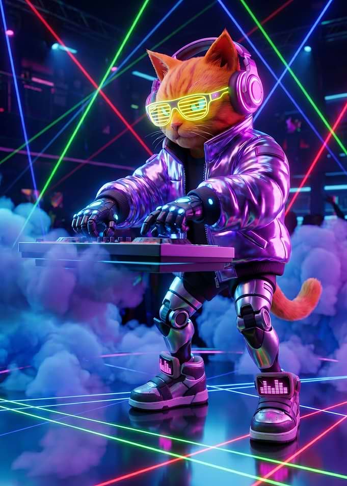 DJ Cat in Neon Club