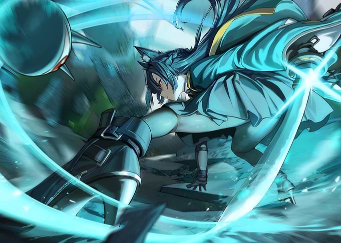 Anime Girl with Sword and Blue Energy