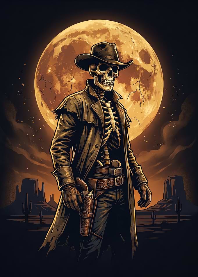 Gothic Western Skeleton Cowboy Moon Poster