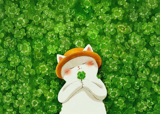 Cute Cat with Clover
