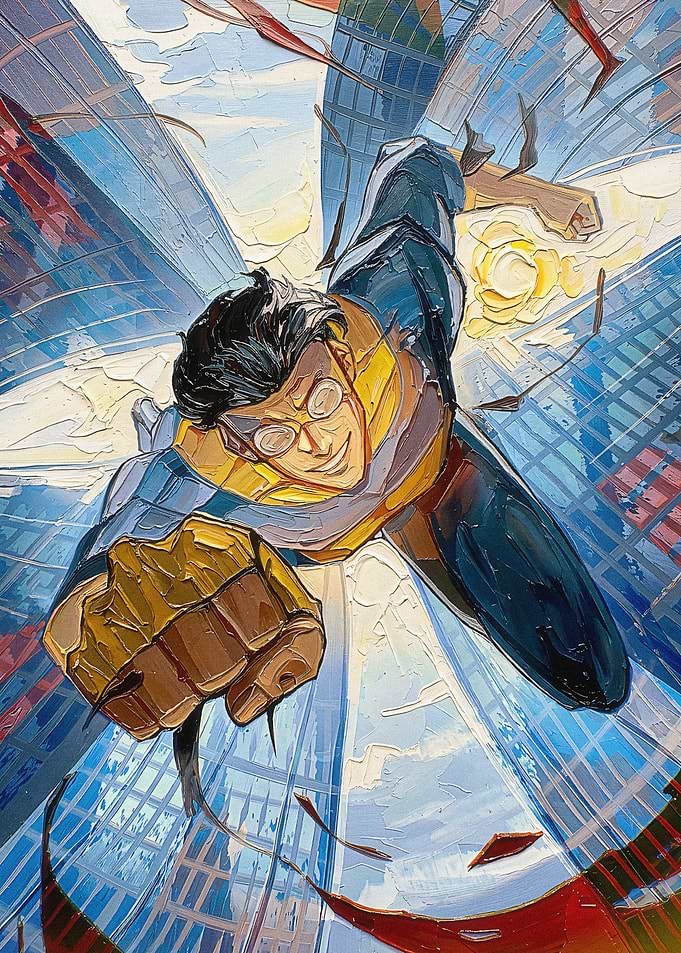 Invincible Flying Through Cityscape